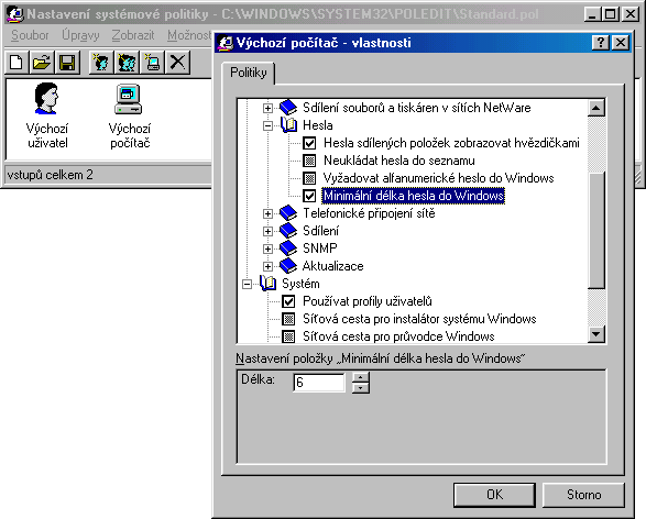 3.5 ZÁSADY A ŠABLONY 95 K jejich editaci slouží program Editor systémových zásad (poledit.exe), soubory mají příponu POL.
