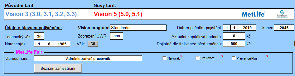 Práce s kalkulačkou KONVERZE na VIS 5.1 a změny VIS 5.0_5.1.xls 11. Jaké údaje je potřeba v kalkulačce vyplnit o klientovi?