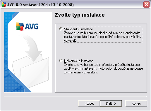 5.4. Zvolte operaci Dialog Zvolte typ instalace vám dává na výběr mezi standardní a uživatelskou instalací.