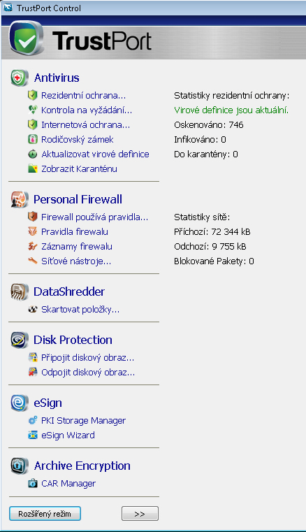 5.3.8. TrustPort PC Security TrustPort PC Security je komplexní bezpečnostní balík, který kromě běžných funkcí zahrnuje i několik neobvyklých komponent.