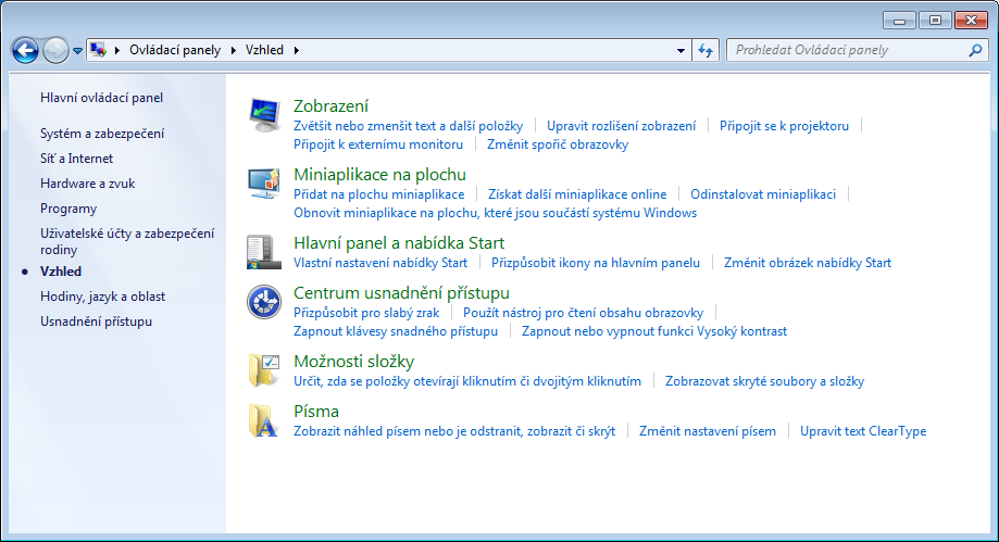 PERSONÁLNÍ NASTAVENÍ Personální nastavení je ve Windows 7 závislé od typu verze.