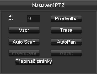 6.4.1. PTZ OVLÁDÁNÍ PTZ menu zpřístupňuje nastavení rychlosti posunu, přiblížení, ostření, clona, rozšířené funkce, pomocné funkce, nastavení kamery.