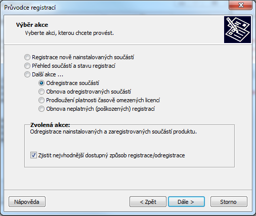 V následujícím kroku nastavení odregistrace vás žádná zásadní volba nečeká, jelikož je automaticky zvolen takový způsob odregistrace, jakým byla provedena registrace, případně nejvhodnější způsob,