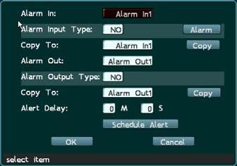 5.1 Nastavení výstupu alarmu Zvolit alarm: zvolte vložené číslo do alarmu a nastavte ho Typ výstupu alarmu: zvolte N/O pokud je vstup do alarmu