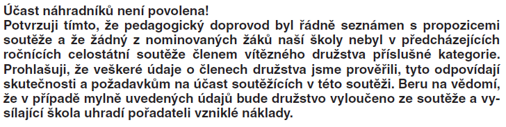 PŘIHLÁŠKA NOMINACE do krajského kola DOPRAVNÍ SOUTĚŽE MLADÝCH CYKLISTŮ DDH ZŠ OSLAVANY 7. a 8.