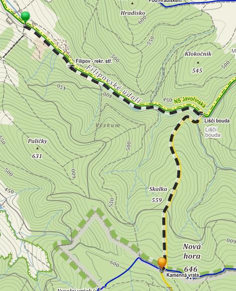 Výškový profil: Délka tratě: 4,9 km Trasa běžkařská vedlejší Trasa začíná při horní stanici vleku ve SKI areálu FILIPOV na