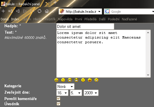 Tab. 4.2: Převodní tabulka mezi BB a html tagy BB tag html tag [b]text[/b] <strong>text<strong> Silně zvýrazněné písmo [i]text[/i] <em>text<em> Kurzíva [h1]text[/h1] <h3>text<h3> Nadpis 1.