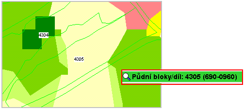 Zároveň ve stromečku vrstev aktivujte vrstvu EROZE. Mapové vrstvy lze zapínat a vypínat. Zapnutá, tzn. v mapě zobrazená vrstva, je indikována žlutou žárovkou.