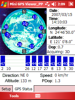 3. Zvolte panel GPS Status pro zobrazení stavu GPS, viz obr. 3. (Obr. 3) 4.