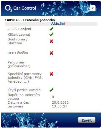 6. Otestování jednotky v portále O2 Car Control Okamžité otestování lze provést z portálu O2 Car Control. Karta vozidla/základní údaje/secar/ Testovat (viz obrázek). 7. Obsluha jednotky a.