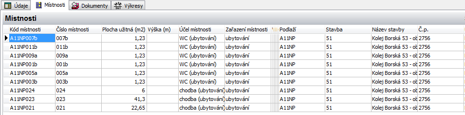 Okno Stavby je velice rozsáhlé a je nad obsahový rámec tohoto textu. 5.3.4 Podlaží Obr. 38. Stavby - Podlaží / Místnosti V okně Podlaží jsou zobrazena jednotlivá podlaží Západočeské Univerzity.