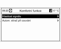 112 Přístroje a ovládací prvky Jazyky Volba požadovaného jazyka. Čas a datum Viz hodiny 3 85. Autom. vysušování zadního skla: Automatické zapnutí vyhřívání zadního okna.