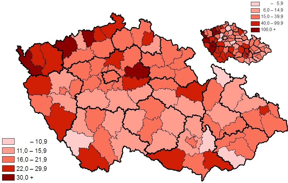 Incidence ZN prostaty na 100 000 mužů (průměr 2003 2007) Incidence of MN of prostate per 100 000 males (average 2003 2007) Incidence ZN a carcinoma in situ