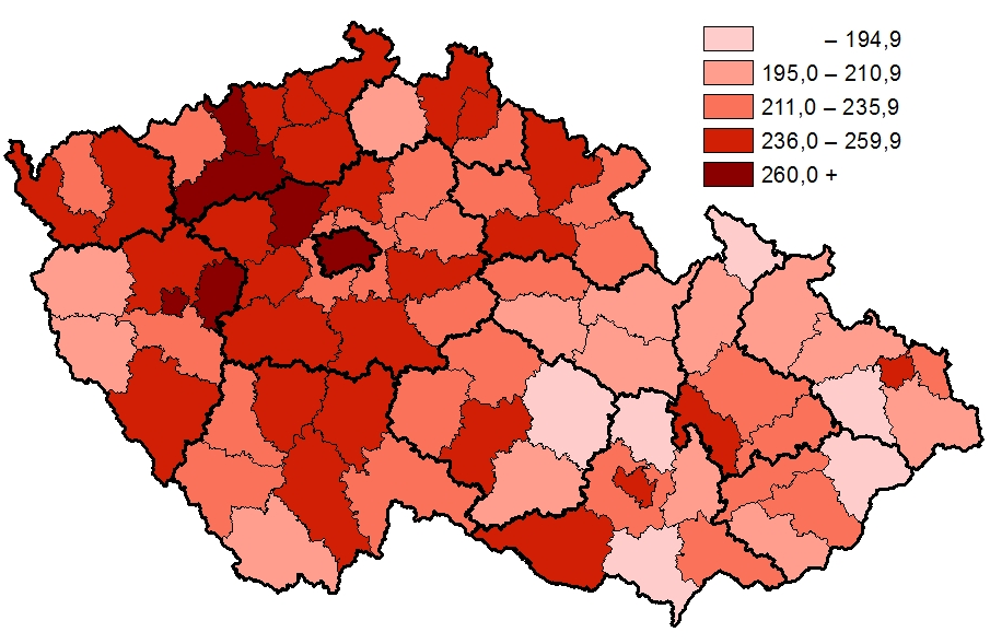 Úmrtnost mužů na ZN na 100 000 mužů (průměr 2005 2009) Mortality rate of MN per 100 000 males (average 2005 2009)