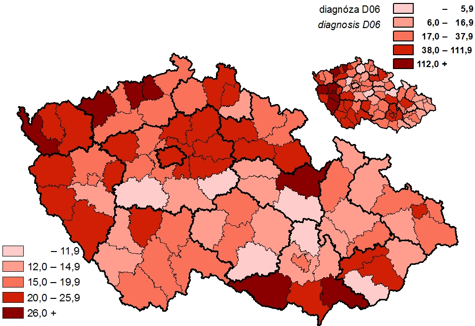 Incidence ZN prostaty na 100 000 mužů (průměr 2005 2009) Incidence of MN of prostate per 100 000 males (average 2005 2009) Incidence ZN a carcinoma in