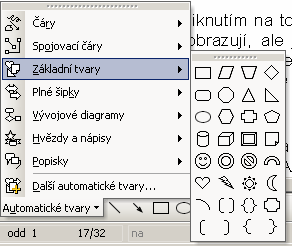 PANEL NÁSTROJŮ KRESLENÍ Tato funkce má svůj vlastní panel nástrojů, který zobrazíme buď z hlavního menu ZOBRAZIT-PANELY NÁSTROJŮ-KRESLENÍ nebo kliknutím na uvedené tlačítko ve STANDARDNÍM pruhu ikon.