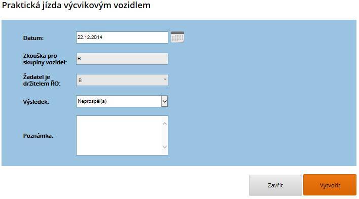 Kliknutím na tlačítko Zavřít se formulář pro zadání odpovědí uzavře a aplikace se vrátí zpět na stránku