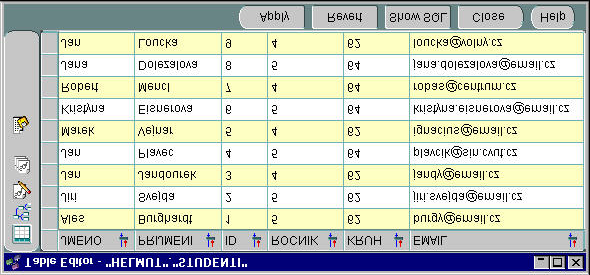 Table Data Editor Table Data Editor je nástroj v rámci Schema Manageru, který umožňuje v grafické podobě editovat (přidávat, mazat, měnit) a třídit data v tabulce.