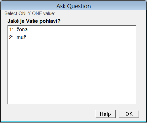 Otázka 1: Jaké je vaše pohlaví? Otázku ohledně pohlaví jsem zařadil na počátek programu.