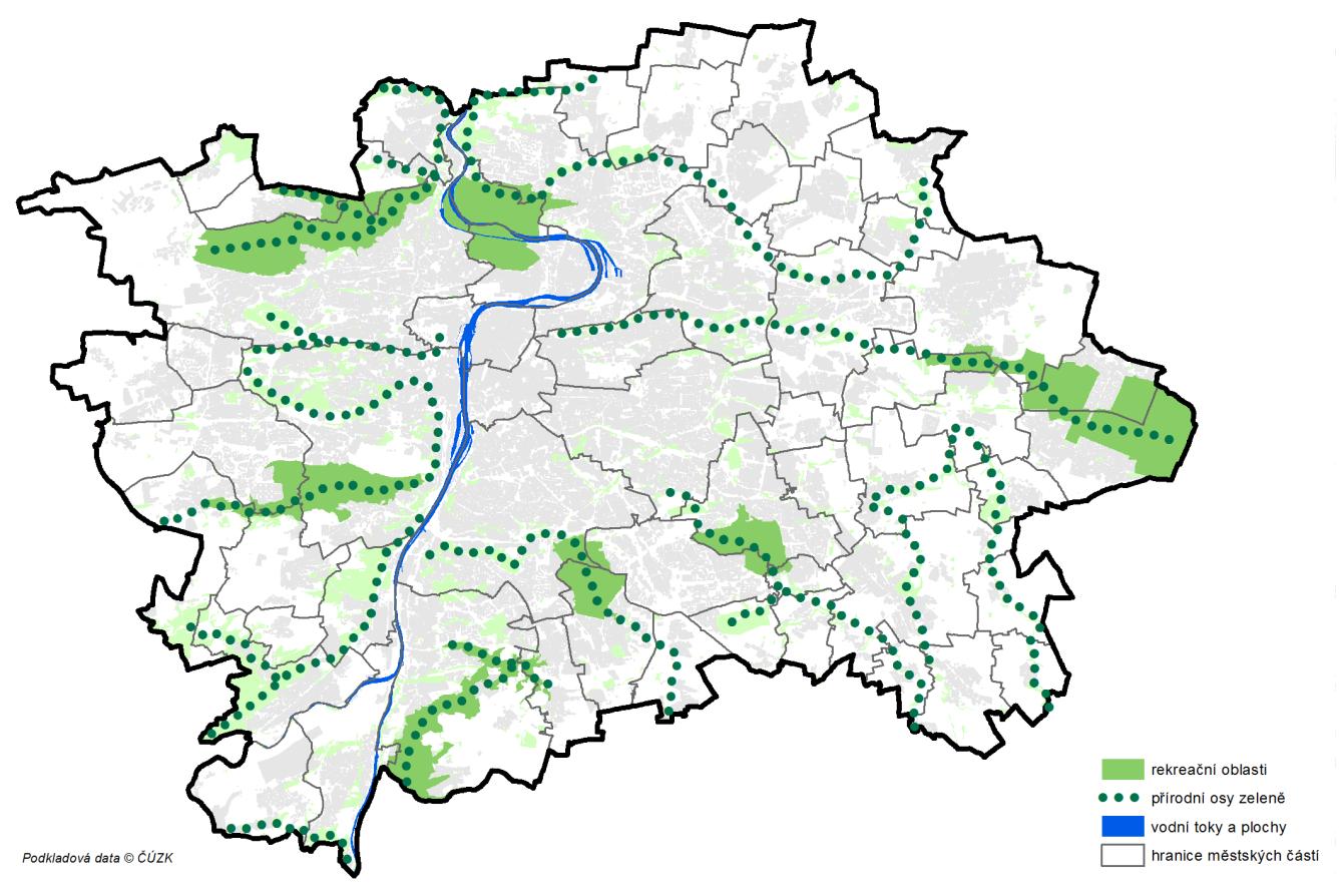 2.9 Zeleň a rekreace Obr. Plochy zeleně na obyvatele v jednotlivých městských částech Vývoj od r. 2010 Pokračuje zájem o založení Zeleného pásu hl. města Prahy.