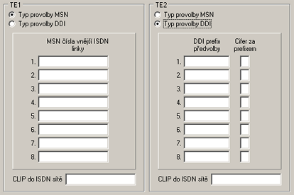 6.5.4.2.8. Čísla odchozích linek Obr.41: Čísla odchozích linek V této sekci je třeba určit jaký typ ISDN přípojky je připojen k TE 1, TE 2. Buď ISDN s MSN provolbou, nebo ISDN s DDI provolbou.