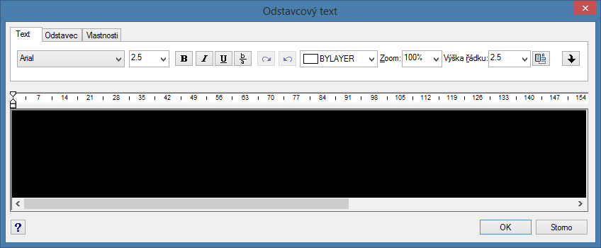 Poznámka: Jestliže bude ve stylu textu nastavena výchozí hodnota velikosti textu jiná než 0, progecad se při vytváření nového textu nebude dotazovat na výšku textu a použije výchozí nenulovou hodnotu.