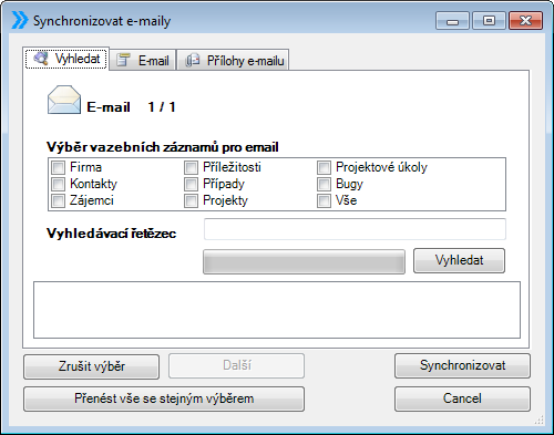 4.3.2.1 Postup přenosu emailů z Microsoft Outlook do SugarCRM Pro manuální synchronizaci e-mailů označíme e-mail, který chceme synchronizovat.