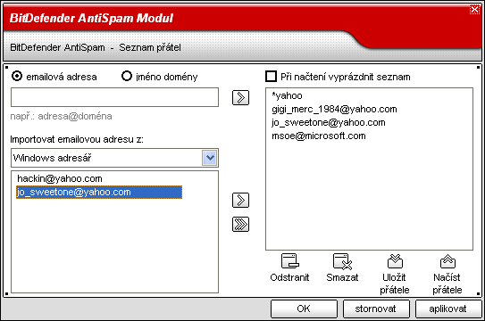 Modul Antispam 09 Pro MS Outlook Express se zobrazí nové okno, kde můžete zvolit složku, která obsahuje e-mailové adresy, které chcete přidat do Seznamu spamerů. Vyberte je a zvolte Vybrat.