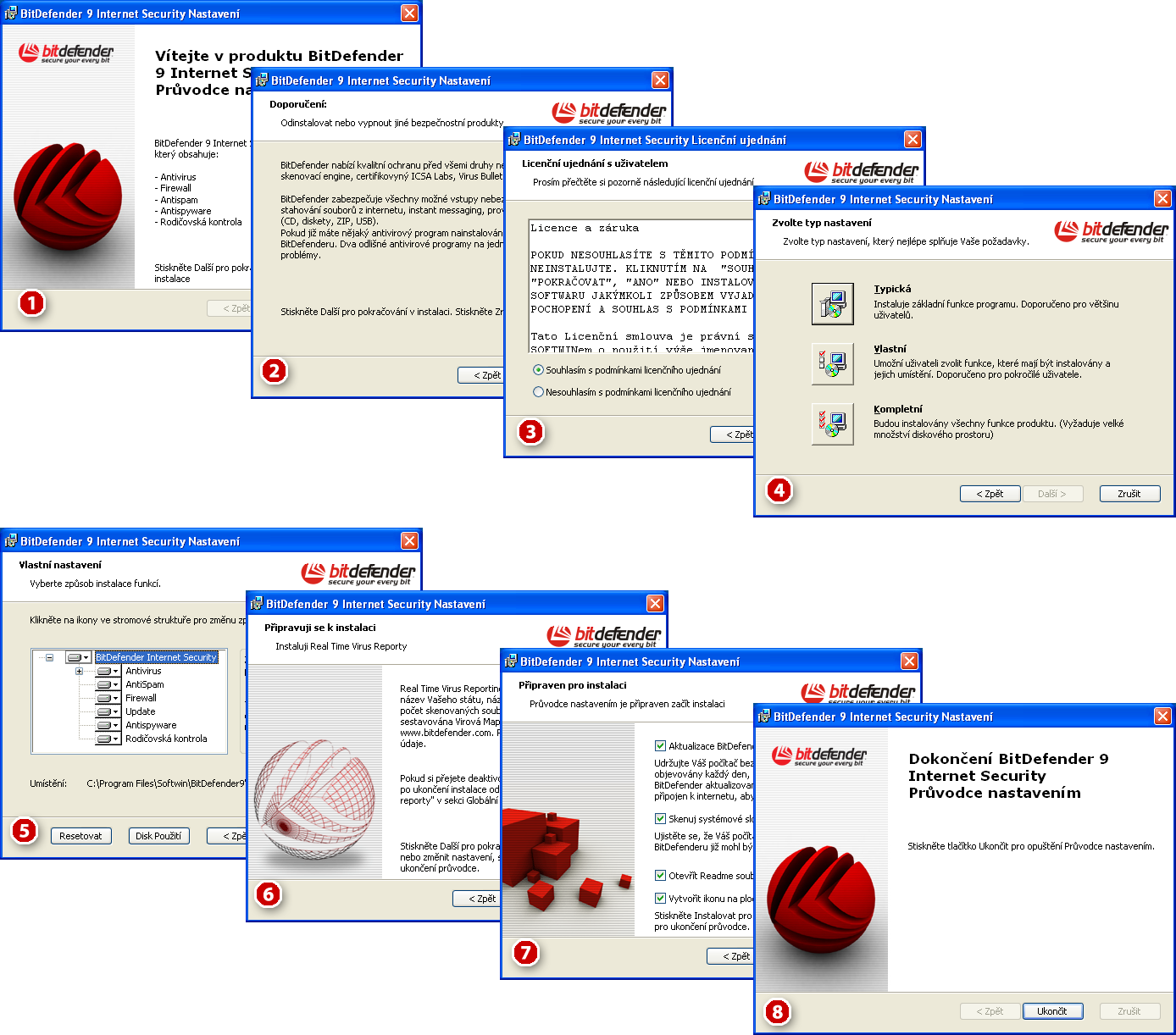 01 Instalace produktu Instalace BitDefender 9 Internet Security Instalační kroky: Obrázek 1.1. Instalační kroky 1. Klikněte Další pro pokračování nebo klikněte Zrušit pokud chcete ukončit instalaci.