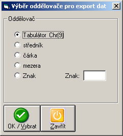 Poté je třeba určit formátování výstupního souboru. Sami si můžete určit co bude oddělovačem mezi jednotlivými záznamy.