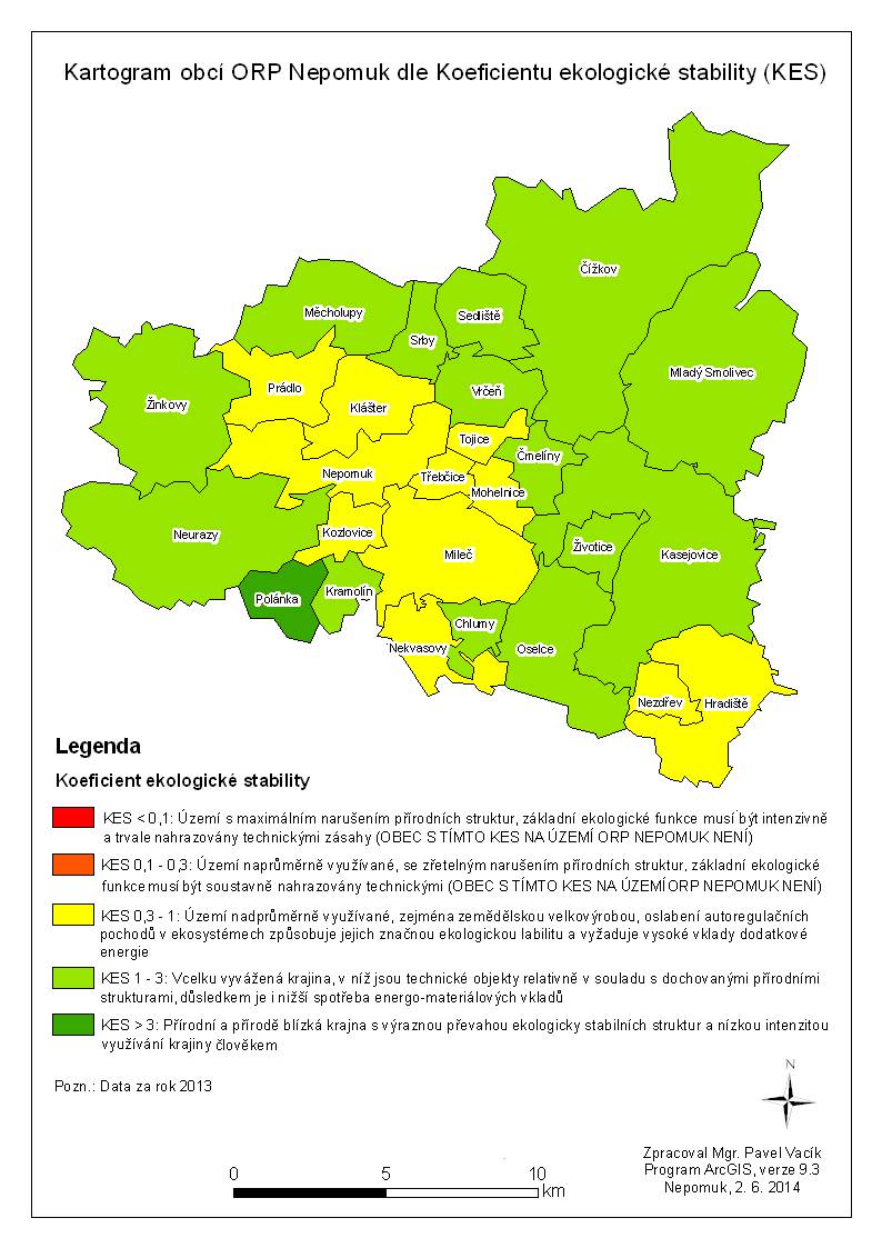 Mapa 14: Kartogram obcí ORP Nepomuk dle