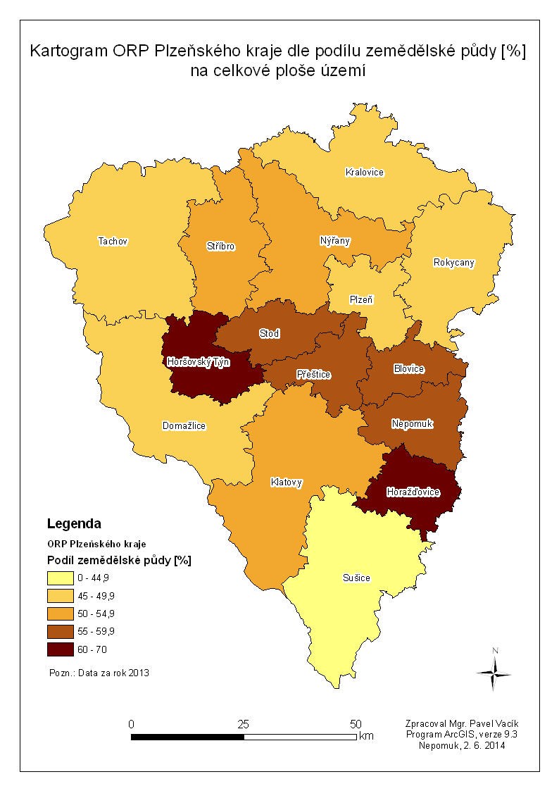 Mapa 34: Kartogram ORP PK dle podílu