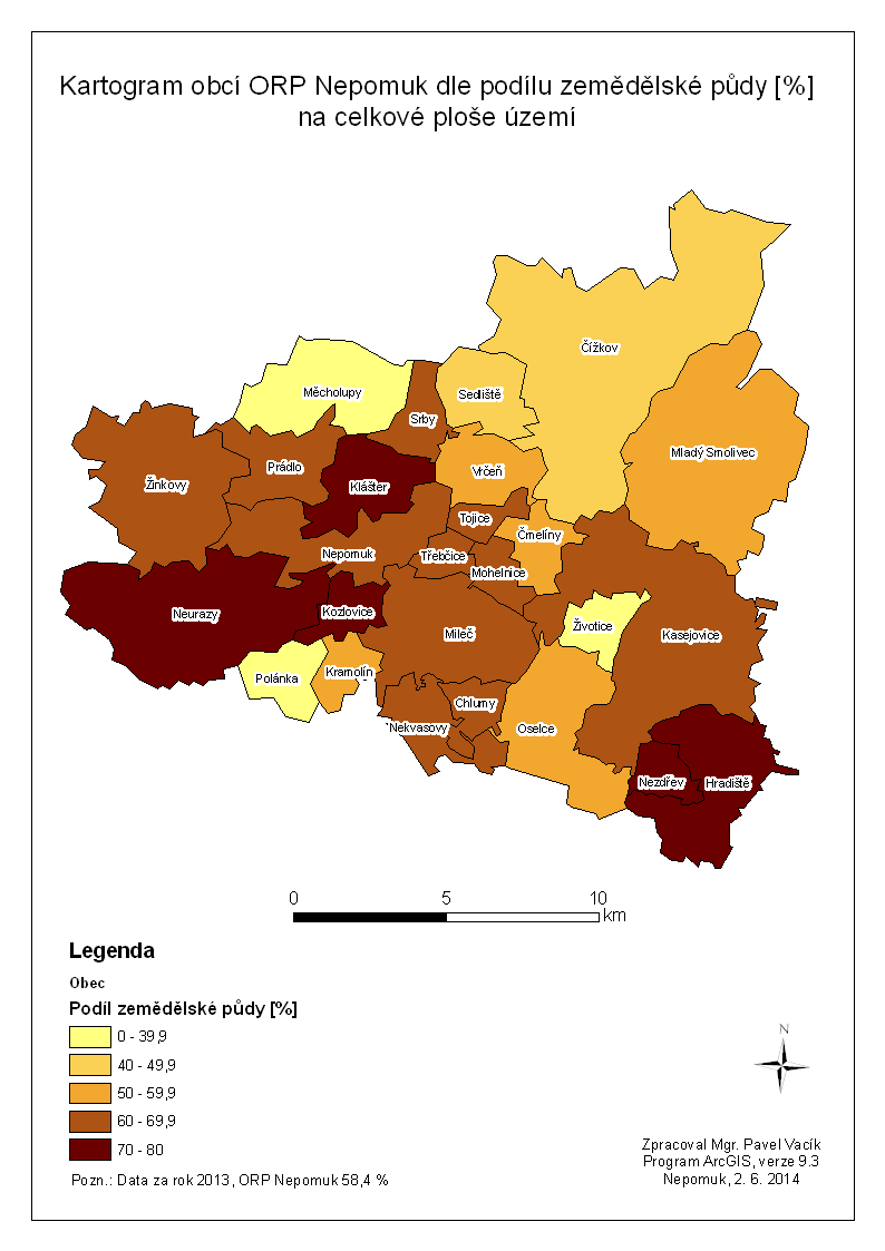 Mapa 35: Kartogram obcí ORP Nepomuk dle