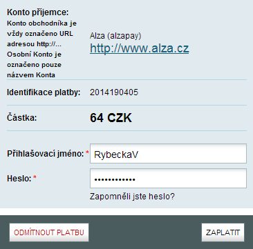 Obrázek 11 Potvrzení transakce přihlášením k PaySec účtu [3] 4) Nyní se dostáváme do konečné fáze s potvrzováním transakce pomocí SMS.