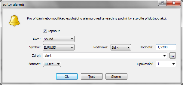 V okně lze definovat veškeré možné parametry, které investiční platforma dovoluje nastavit.