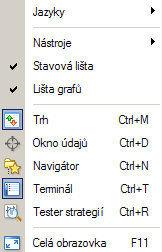 Uložit jako Uloží hladiny OHLC vázané k aktivnímu grafu ve formátu csv/prn/html k 00:00. Uložit jako obrázek Dovolí uživateli uložit aktivní graf jako soubor na lokální počítač.