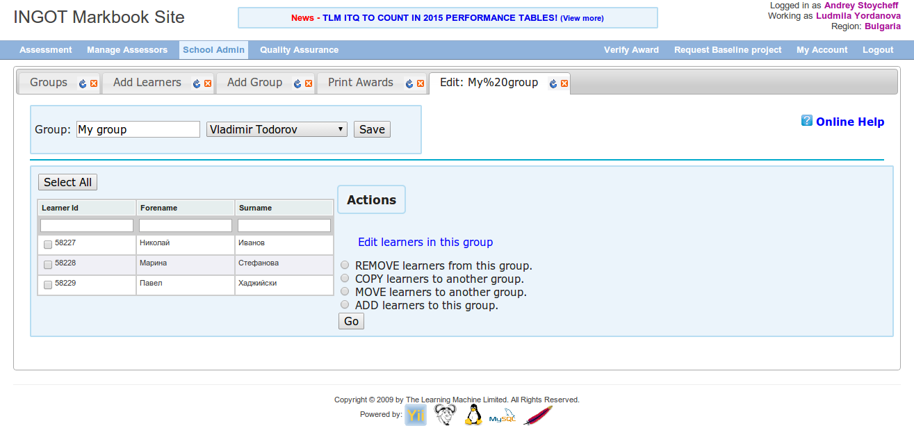 5.5 Editace skupin a studentů Funkce Úprava skupiny jsou povoleny výběrem na odkaz Upravit, vedle skupiny v tabulce Skupiny ( viz. 5.2 screenshot). Objeví se nova tabulka Úprava.