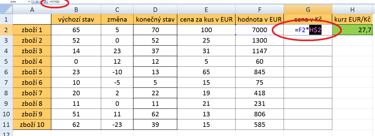 Pokročilé použití MS Excel při tvorbě elektronických výukových materiálů 18 Absolutní adresa buňky se používá v případě, kdy odkazujeme na hodnotu uloženou v buňce ve vzorci či funkci a tento vzorec