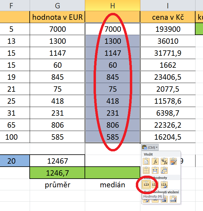 Pokročilé použití MS Excel při tvorbě elektronických výukových materiálů 24 Provedeným výpočtem je zřejmé, že rozdíl mezi průměrnou hodnotou jednoho výrobku (vypočtená na 30,90 EUR) se do značné míry