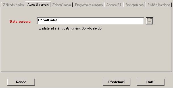 22 Školící dokumentace Soft-4-Sale PODZIM 2009 2.1 Klient v síti, adresář klienta Volba cílového adresáře klienta na lokálním disku, volba typu instalace = klient v síti. 2.2 Adresář s daty serveru Volba centrálního adresáře s daty systému = server.