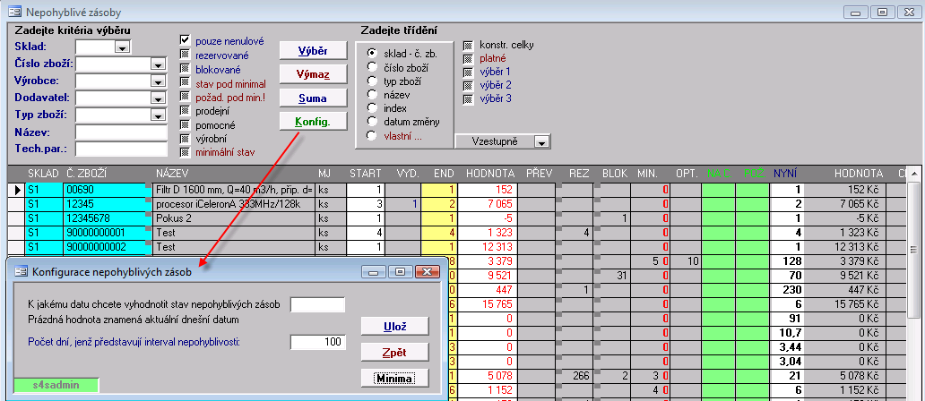 36 Školící dokumentace Soft-4-Sale PODZIM 2009 kde celková hodnota zásob byla 1,-Kč, tím pádem na skladu zůstává jeden haléř, protože není možné vydat tři kusy v jedné jediné ceně, tak aby na skladě