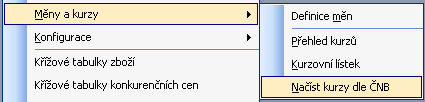 II. den školení PODZIM 2009 67 2.2.4 Kurzy Načtení kurzovního lístku distribuovaného ČNB Funkce pro stažení kurzovního lístku z webových stránek ČNB je dostupná na několika místech: 1.