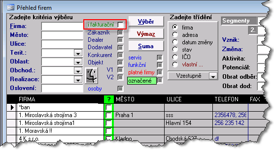 70 Školící dokumentace Soft-4-Sale PODZIM 2009 Vyhledání firmy i dle fakturačního názvu resp.