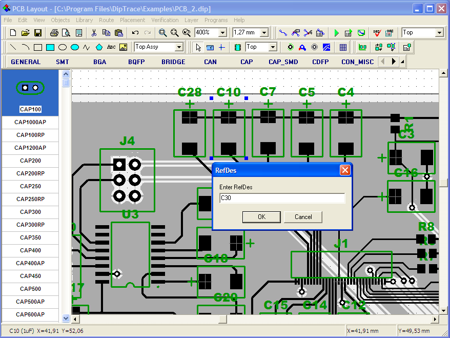 Ukončete teď program Schematic bez uložení změn a spusťte program návrhu DPS PCB Layout, a v něm otevřete soubor PCB_2.dip opět ze složky Examples.