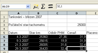 151 Teď je zapotřebí naplnit první čtyři sloupce údaji, které jste si poznamenali při svých tankováních v měsíci srpnu.