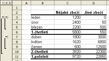 179 Potvrzením volby směru seskupení se list v levé části rozšíří o šedý pruh, na kterém je silná černá svorka s tlačítkem minus. Zkusme si tlačítko s minusem stisknout.