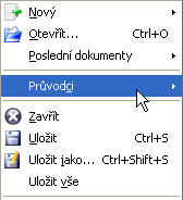 22 Rozvine se příkazová nabídka, ve které klepněte na příkaz Průvodci. Tím se otevře podnabídka s příkazy, které budou nyní východiskem pro naši práci.