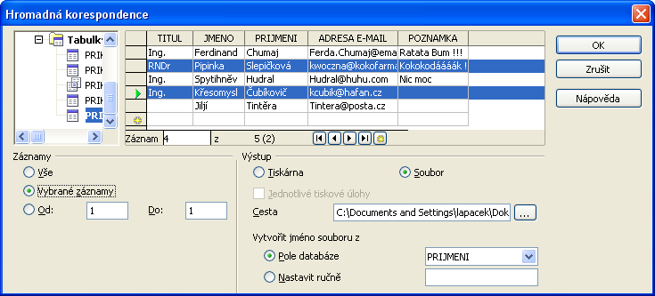 238 Propojení dokumentů s daty v praxi Hromadná korespondence Přímo z prostředí prohlížeče dat můžete vytvořit sériový dopis s poli naplněnými z položek zvolených záznamů vybrané databáze.