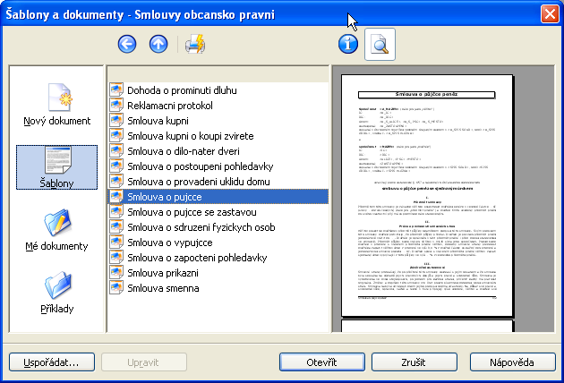 42 Šablony 602Office Právní smlouvy v 602Office - šablony dokumentů Součástí instalace 602Office je proti instalaci "běžného produktu" OpenOffice.