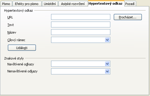 69 Tip: Chcete-li upravit adresu URL, která je již na daném místě vložena, jednoduše ji přepište. Pole Text je určeno ke specifikaci textového řetězce, který má nést vlastní hypertextový odkaz.